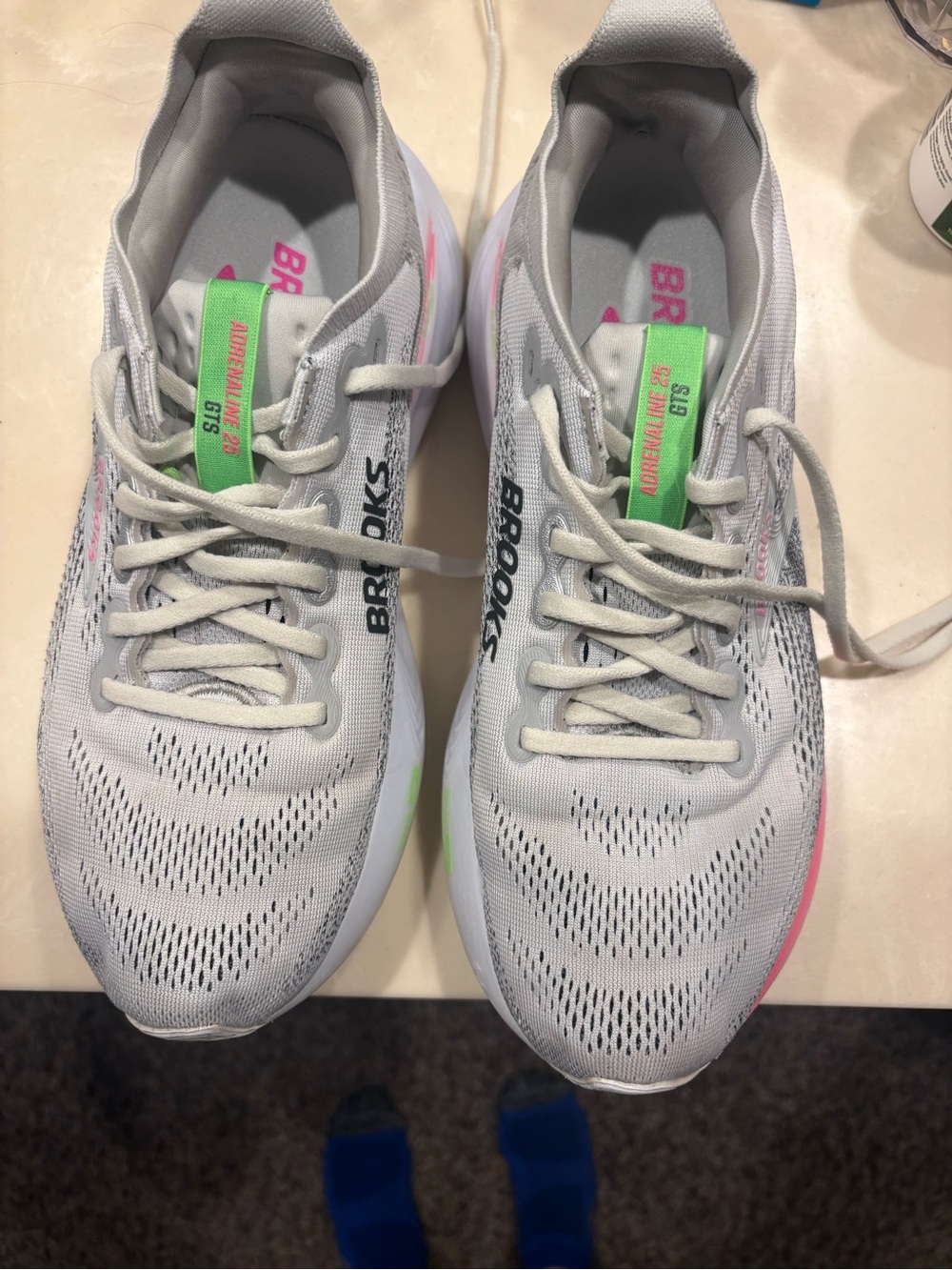 Brooks Women's Adrenaline 23  - Light Gray with Pink & Green Accents